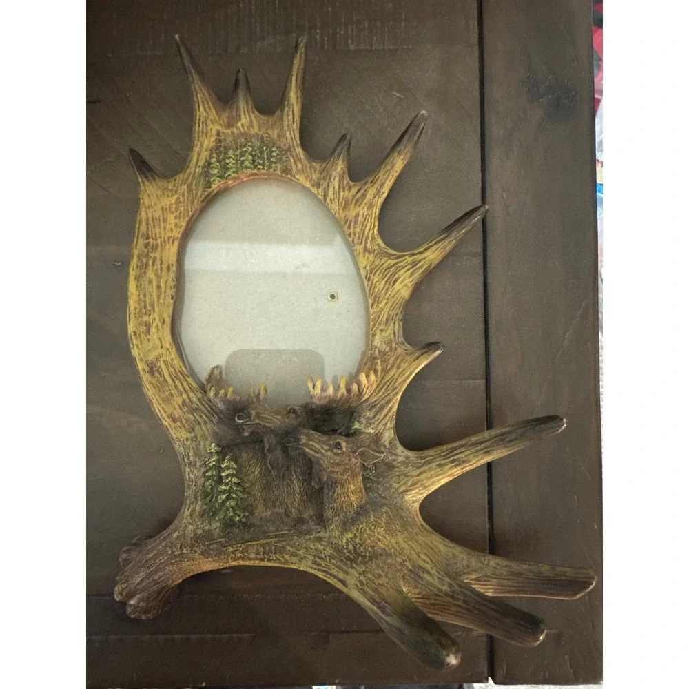 Rustic Faux Moose Antler Wall Picture Frame Wildlife Lodge Cabin Decor 8.5x8in